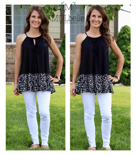 Black floral loose tank & PLUS sizes