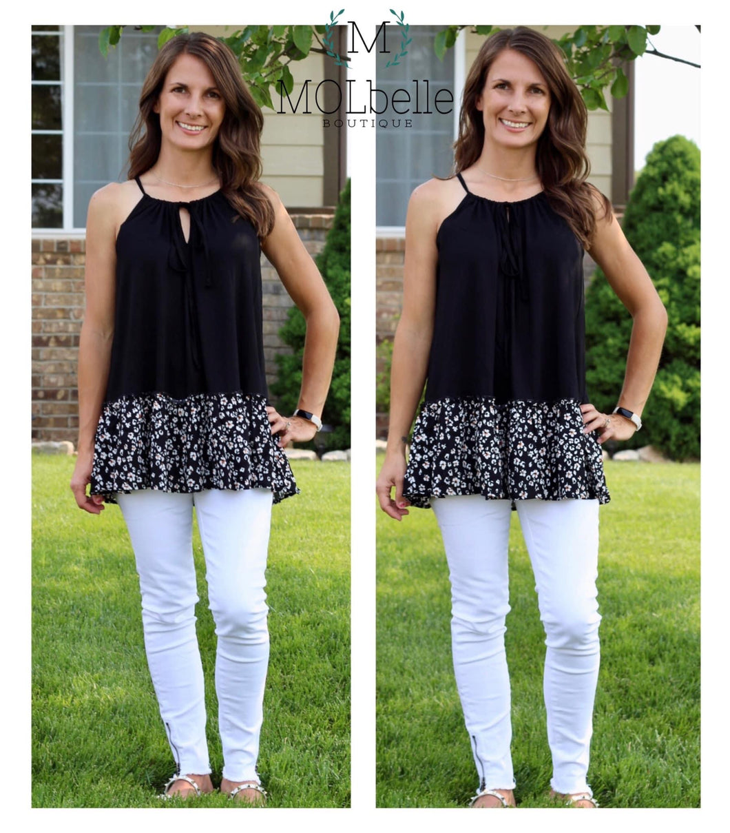 Black floral loose tank & PLUS sizes